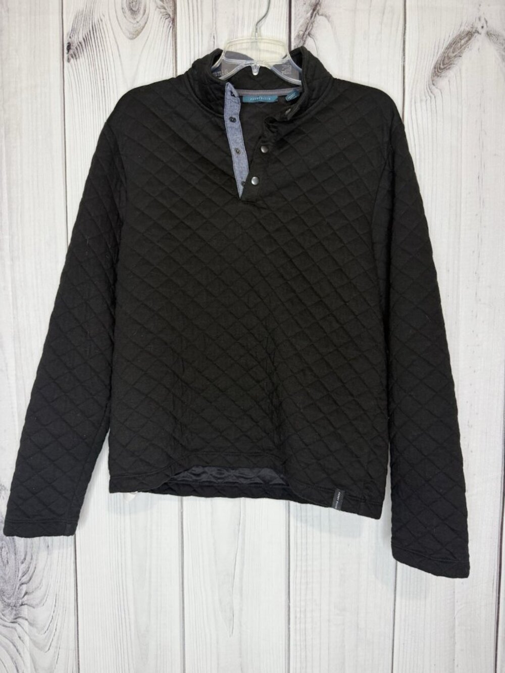 Perry Ellis Men's Size M Black Quilted 1/4 Snap Pullover Knit Long Sleeve